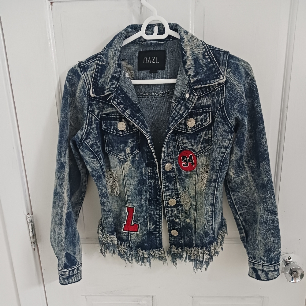 Dazl Distressed Patched Jean Jacket